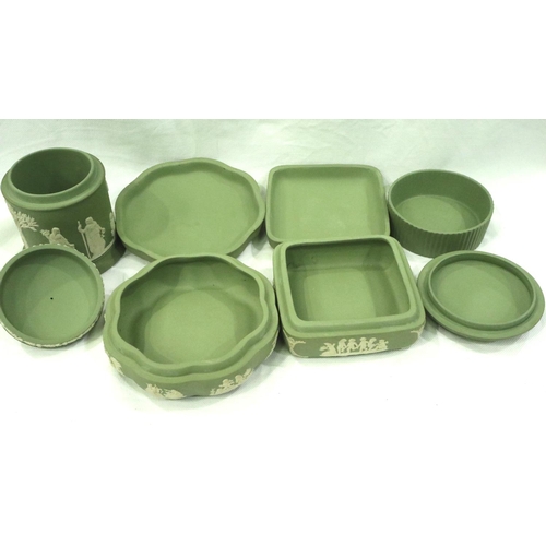 176 - Nine pieces of green Wedgwood Jasperware, largest H: 17 cm.  P&P Group 2 (£18+VAT for the first lot ... 