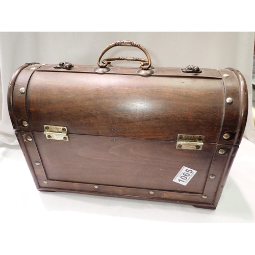 1065 - Oak storage box with brass fittings. Not available for in-house P&P, contact Paul O'Hea at Mailboxes... 