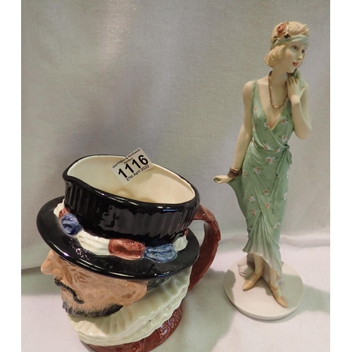 1116 - Royal Doulton character jug and a Coalport figurine H: 20 cm. Not available for in-house P&P, contac... 