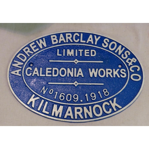 1141 - Cast iron Andrew Barclay wagon plate. 26  x 18 cm H. P&P Group 2 (£18+VAT for the first lot and £3+V... 