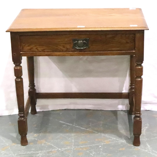 3129 - A late 19th century oak single drawer side table with a bronze Art Nouveau swing handle, 76 x 50 x 7... 