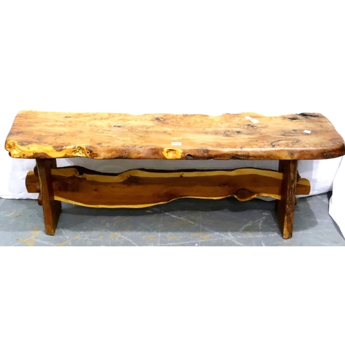 3135 - 1960s crafted yew plank bench, 138 x 42 x 46 cm H. Not available for in-house P&P, contact Paul O'He... 