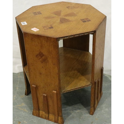 3081 - An Art Deco oak octagonal lamp table with under shelf, 46 x 46 x 56 cm. P&P Group 1 (£14+VAT for the... 