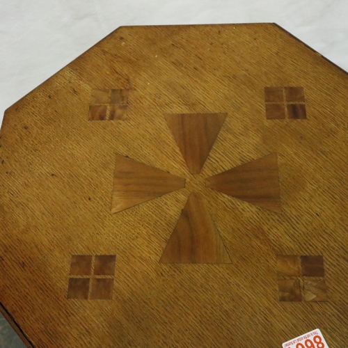 3081 - An Art Deco oak octagonal lamp table with under shelf, 46 x 46 x 56 cm. P&P Group 1 (£14+VAT for the... 