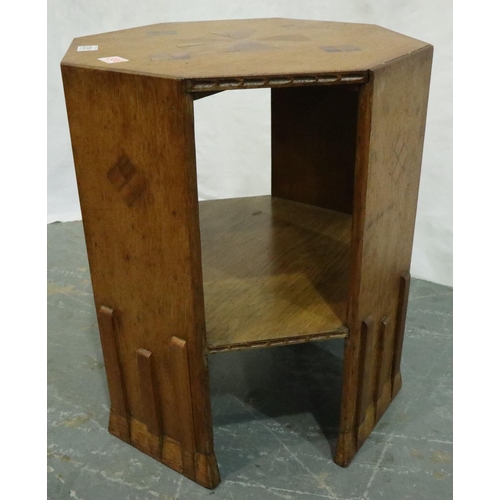 3081 - An Art Deco oak octagonal lamp table with under shelf, 46 x 46 x 56 cm. P&P Group 1 (£14+VAT for the... 