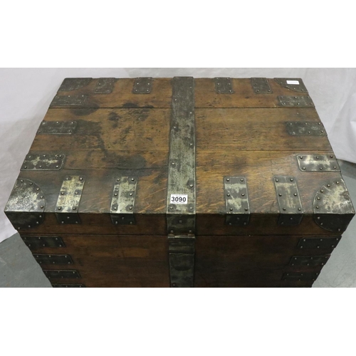 3090 - Mappin Brothers steel-bound oak silver chest with hasp lock, later raised on castors, 80 x 55 x 67 c... 