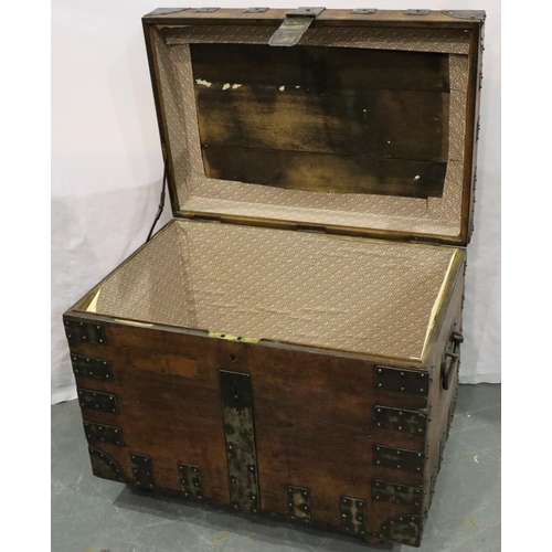 3090 - Mappin Brothers steel-bound oak silver chest with hasp lock, later raised on castors, 80 x 55 x 67 c... 