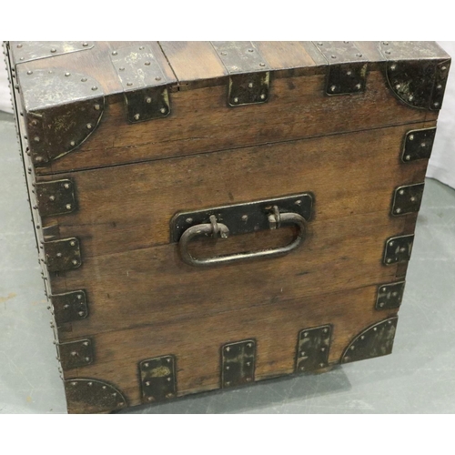 3090 - Mappin Brothers steel-bound oak silver chest with hasp lock, later raised on castors, 80 x 55 x 67 c... 