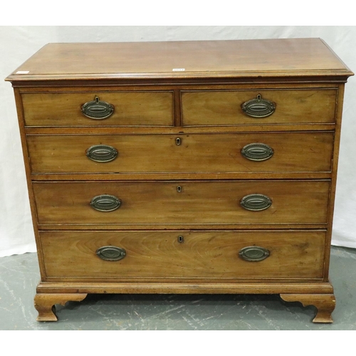 3094 - George III walnut chest of two short above three long graduated drawers, raised on edge bracket supp... 