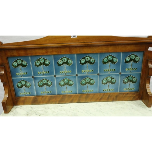 3096 - Late Victorian satinwood wash stand, with marble top and tiled splash back, 106 x 52 x 130 cm. Not a... 