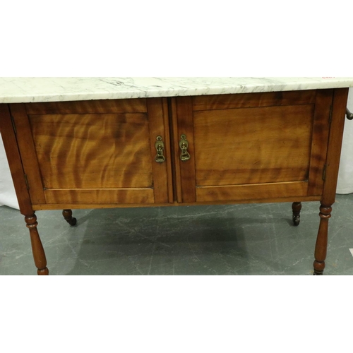 3096 - Late Victorian satinwood wash stand, with marble top and tiled splash back, 106 x 52 x 130 cm. Not a... 