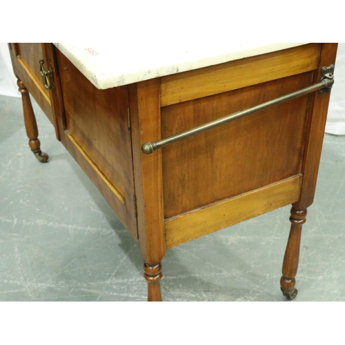 3096 - Late Victorian satinwood wash stand, with marble top and tiled splash back, 106 x 52 x 130 cm. Not a... 