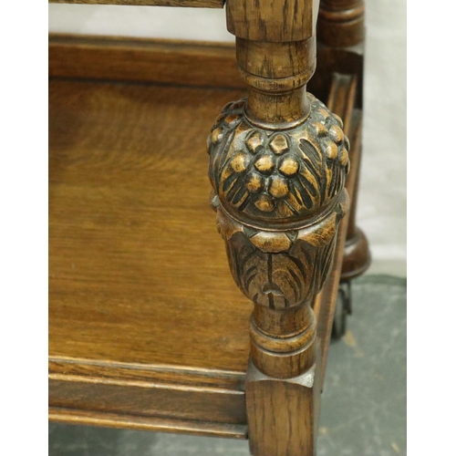 3098 - Late 19th/early 20th century oak trolley with top removing tray, carved bulbous supports and single ... 