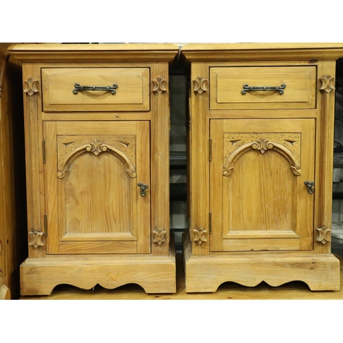 3107 - A contemporary suite of carved pine bedroom furniture comprising wardrobe, chest of five drawers, dr... 