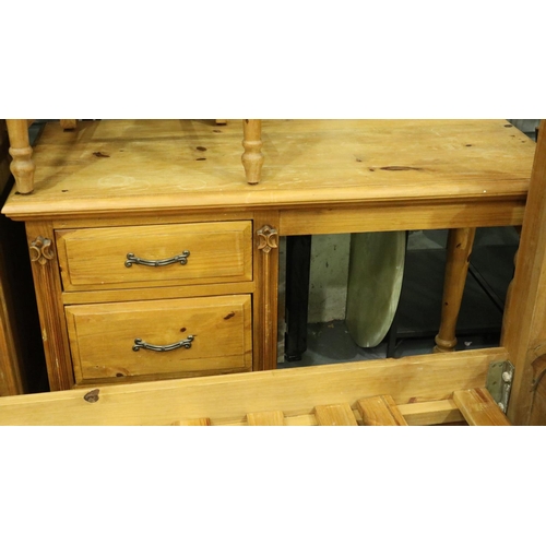 3107 - A contemporary suite of carved pine bedroom furniture comprising wardrobe, chest of five drawers, dr... 