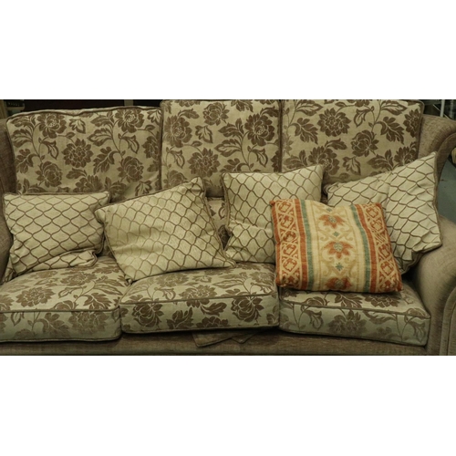 3113 - Modern fabric three piece suite comprising, three seat sofa, two chairs and two footstools (5). Not ... 