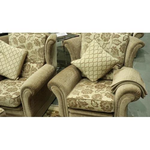 3113 - Modern fabric three piece suite comprising, three seat sofa, two chairs and two footstools (5). Not ... 