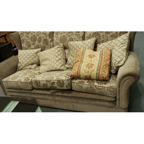 3113 - Modern fabric three piece suite comprising, three seat sofa, two chairs and two footstools (5). Not ... 