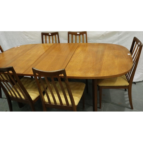 3118 - G-Plan extending teak dining table with metamorphic leaf and six chairs, table 198 x 107 x 73 cm H. ... 