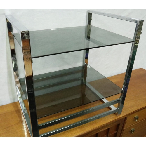 3124 - Continental mid 20th century chrome framed cocktail table with smoked glass shelves 60 x 46 x 61 cm ... 