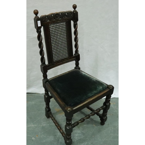 3139 - Set of six early 20th century oak dining chairs, with bergere back rests and twist supports (5+1). N... 