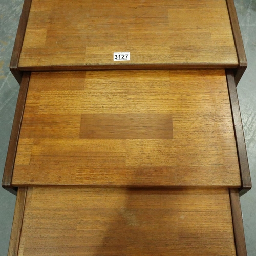 3127 - G-Plan teak nest of three graduated tables, largest 56 x 43 x 48 cm H. Not available for in-house P&... 