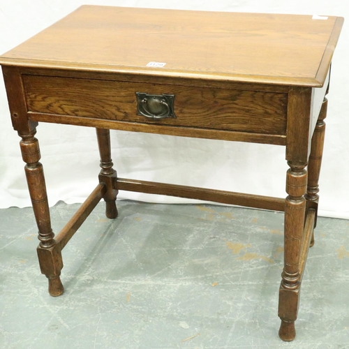 3129 - A late 19th century oak single drawer side table with a bronze Art Nouveau swing handle, 76 x 50 x 7... 