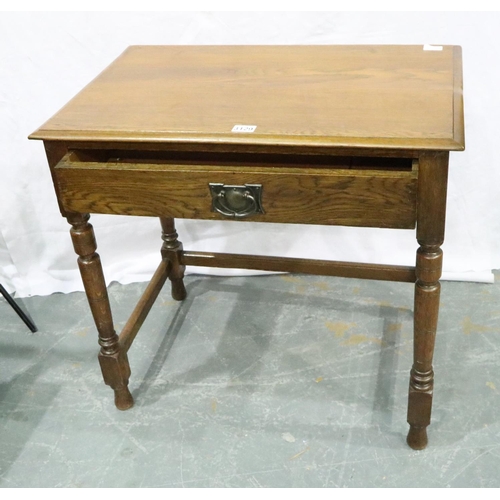 3129 - A late 19th century oak single drawer side table with a bronze Art Nouveau swing handle, 76 x 50 x 7... 