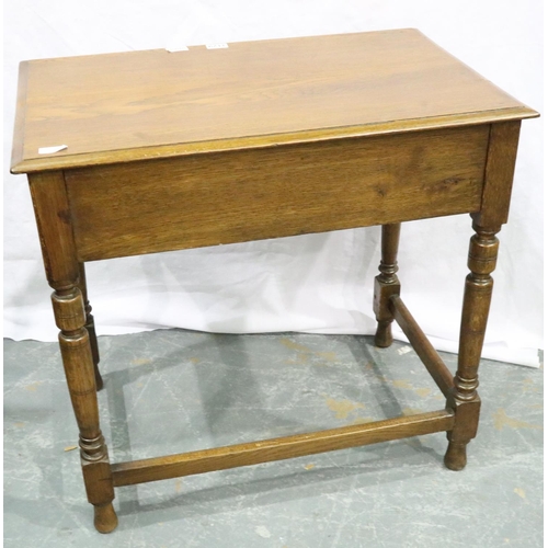 3129 - A late 19th century oak single drawer side table with a bronze Art Nouveau swing handle, 76 x 50 x 7... 