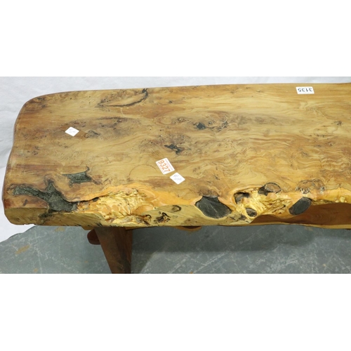 3135 - 1960s crafted yew plank bench, 138 x 42 x 46 cm H. Not available for in-house P&P, contact Paul O'He... 