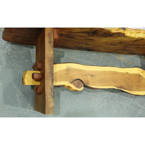 3135 - 1960s crafted yew plank bench, 138 x 42 x 46 cm H. Not available for in-house P&P, contact Paul O'He... 