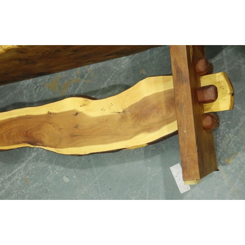 3135 - 1960s crafted yew plank bench, 138 x 42 x 46 cm H. Not available for in-house P&P, contact Paul O'He... 