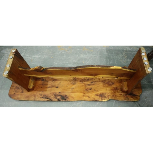 3135 - 1960s crafted yew plank bench, 138 x 42 x 46 cm H. Not available for in-house P&P, contact Paul O'He... 