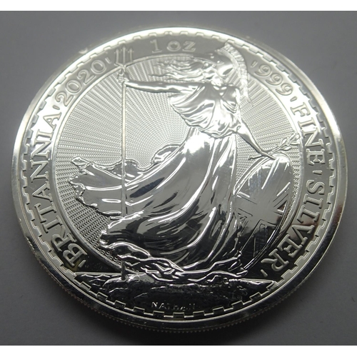 3131 - Silver Bullion: 2020 silver Britannia round. P&P Group 1 (£14+VAT for the first lot and £1+VAT for s... 