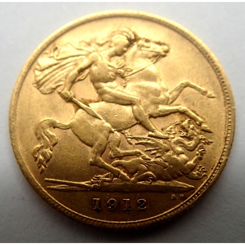 3136 - 1912 half sovereign of George V. P&P Group 1 (£14+VAT for the first lot and £1+VAT for subsequent lo... 