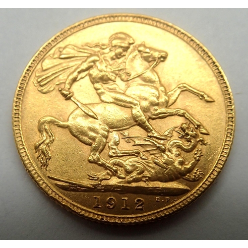 3148 - 1912 full sovereign of George V. P&P Group 1 (£14+VAT for the first lot and £1+VAT for subsequent lo... 