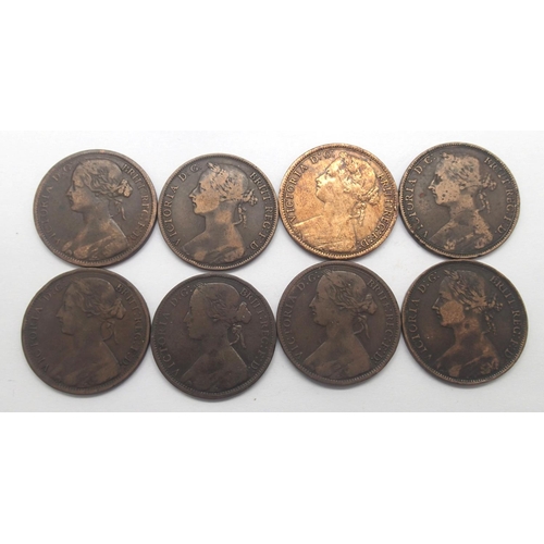 3066 - Collection of bun head pennies, our grades F-VF (8). P&P Group 1 (£14+VAT for the first lot and £1+V... 