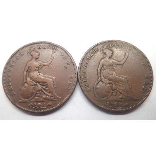 3073 - Two early copper milled pennies of Queen Victoria. P&P Group 1 (£14+VAT for the first lot and £1+VAT... 