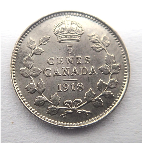 3084 - 1918 Canadian silver 5 cents of George V. P&P Group 1 (£14+VAT for the first lot and £1+VAT for subs... 