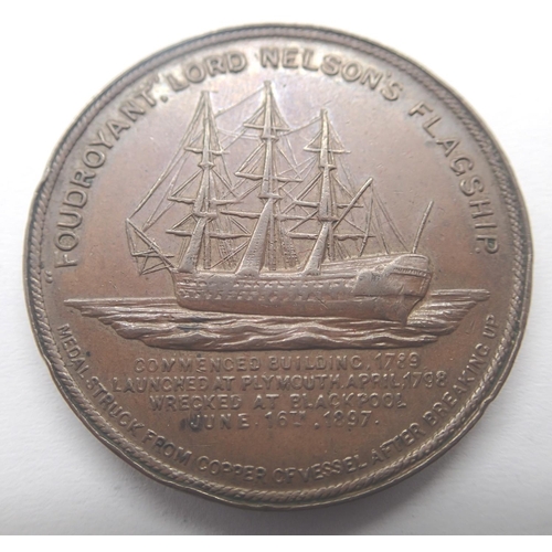 3085 - Post-1897 copper medallion struck from the metal of the ship Foudroyant, Horatio Viscount Nelson. P&... 