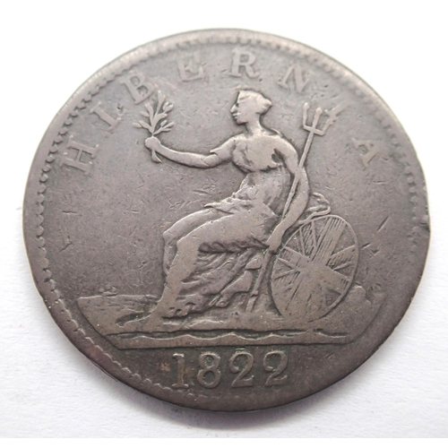 3087 - 1822 copper Hibernia penny of George III. P&P Group 1 (£14+VAT for the first lot and £1+VAT for subs... 