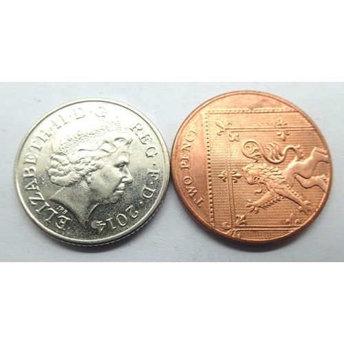 3090 - 2014 double-headed 10 pence and undated current issue double-tails 2 pence. P&P Group 1 (£14+VAT for... 