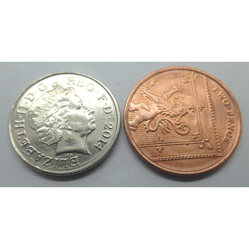 3090 - 2014 double-headed 10 pence and undated current issue double-tails 2 pence. P&P Group 1 (£14+VAT for... 