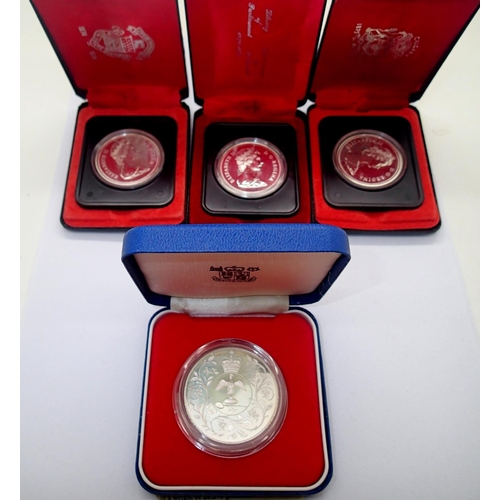 3118 - Three cased 1976 Canadian silver proof dollars and a boxed silver proof Silver Jubilee crown. P&P Gr... 