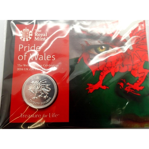 3120 - Silver Bullion: 2016 £20 silver bullion, Welsh Dragon coin. P&P Group 1 (£14+VAT for the first lot a... 