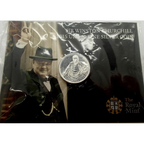 3123 - Silver Bullion: 2015 £20 silver bullion, Winston Churchill coin. P&P Group 1 (£14+VAT for the first ... 