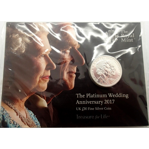 3124 - Silver Bullion: 2017 £20 silver round, Platinum Wedding. P&P Group 1 (£14+VAT for the first lot and ... 