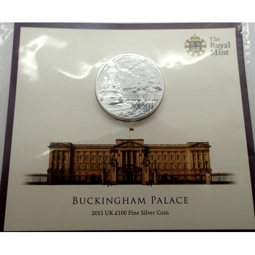 3126 - Silver Bullion: 2015 UK £100 silver uncirculated coin, Buckingham Palace. P&P Group 1 (£14+VAT for t... 