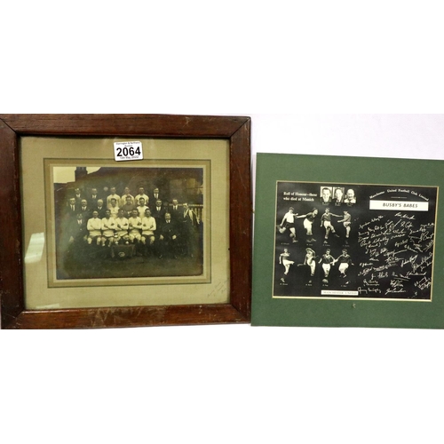 2064 - Early 20th century Bury FC team photograph, and a mounted print of Busbys Babes (2). P&P Group 3 (£2... 