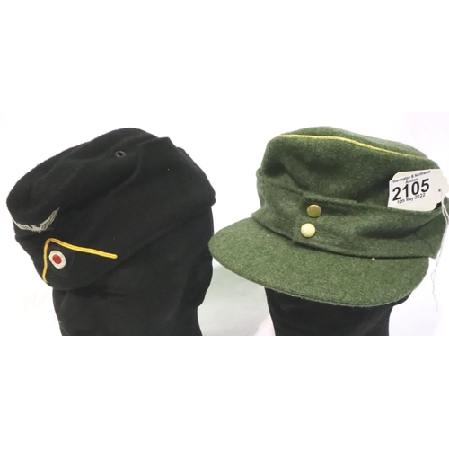 2105 - German WWII re-enactment SS Panzer Division cap, and M35 ski cap (2). P&P Group 2 (£18+VAT for the f... 